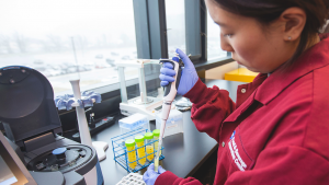 Researcher working in lab