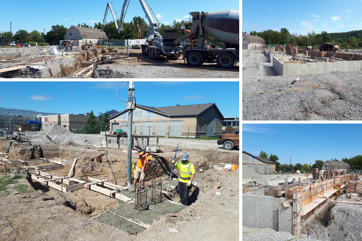 Concrete foundations being poured for the header house of the new greenhouse.