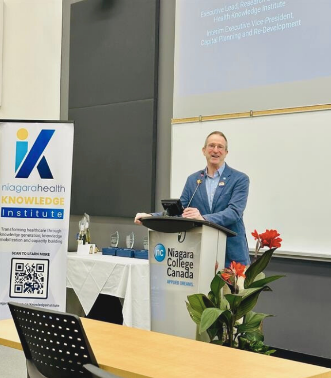 Marc Nantel, Vice-President, Research, Innovation and Strategic Enterprises, opens the Niagara Health Knowledge Institute Research Day event.