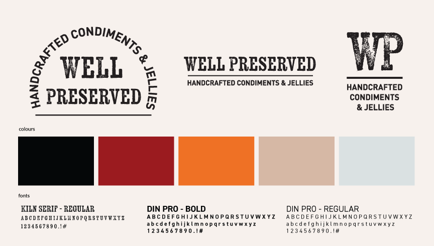 New Well Preserved branding- logos, colours and fonts used