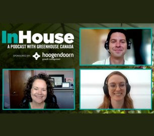 InHouse Podcast with Greenhouse Canada. Amy Kouniakis, Scott Golem and Ashley Paling seen conducting interview.