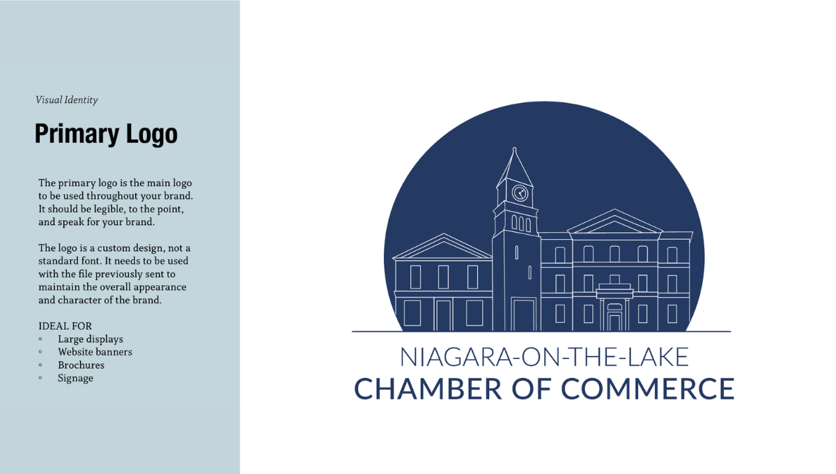 New Brand Guideline snippet created by BCIC for the Niagara-on-the-Lake Chamber of Commerce.